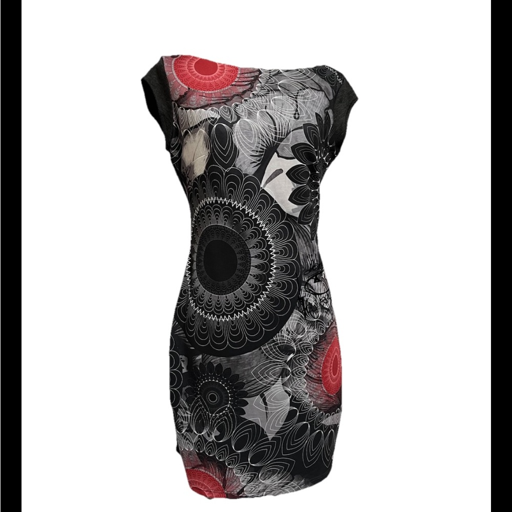 Desigual Black and Red Mandala Mini Dress